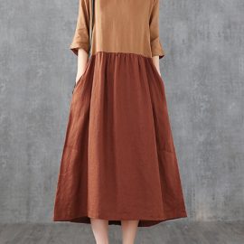 Abito lungo con cucitura a blocchi di colore casual Collo rotondo con tasca