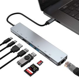 Bakeey 8-in-1 USB-C Hub Docking Station Adapter con 4K HDMI HD Display / 87W USB-C PD3.0 Alimentazione / Trasmissione dati USB-C / 2 * USB 3.0 / RJ45 Gigabit Ethernet / Lettori di schede di memoria