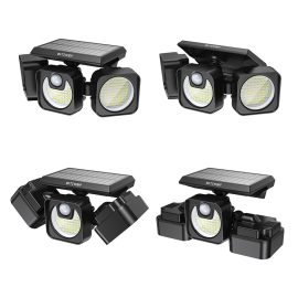 BlitzWolf ® BW-OLT7 218 LED 3 teste solare Lampada da parete con sensore con pannello solare aggiornato Uscita luce su 3 lati Angolo girevole PIR Sensore di movimento e IP64