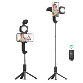BlitzWolf® BW-BS15 treppiede bluetooth Selfie bastone con luce di riempimento con condensatore Microfono Selfie wireless bastone Luci selfie per registrazione video Vlog dal vivo