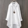 Camicie solide con risvolto sciolto casual 100% cotone per donna For