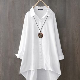 Camicie solide con risvolto sciolto casual 100% cotone per donna For
