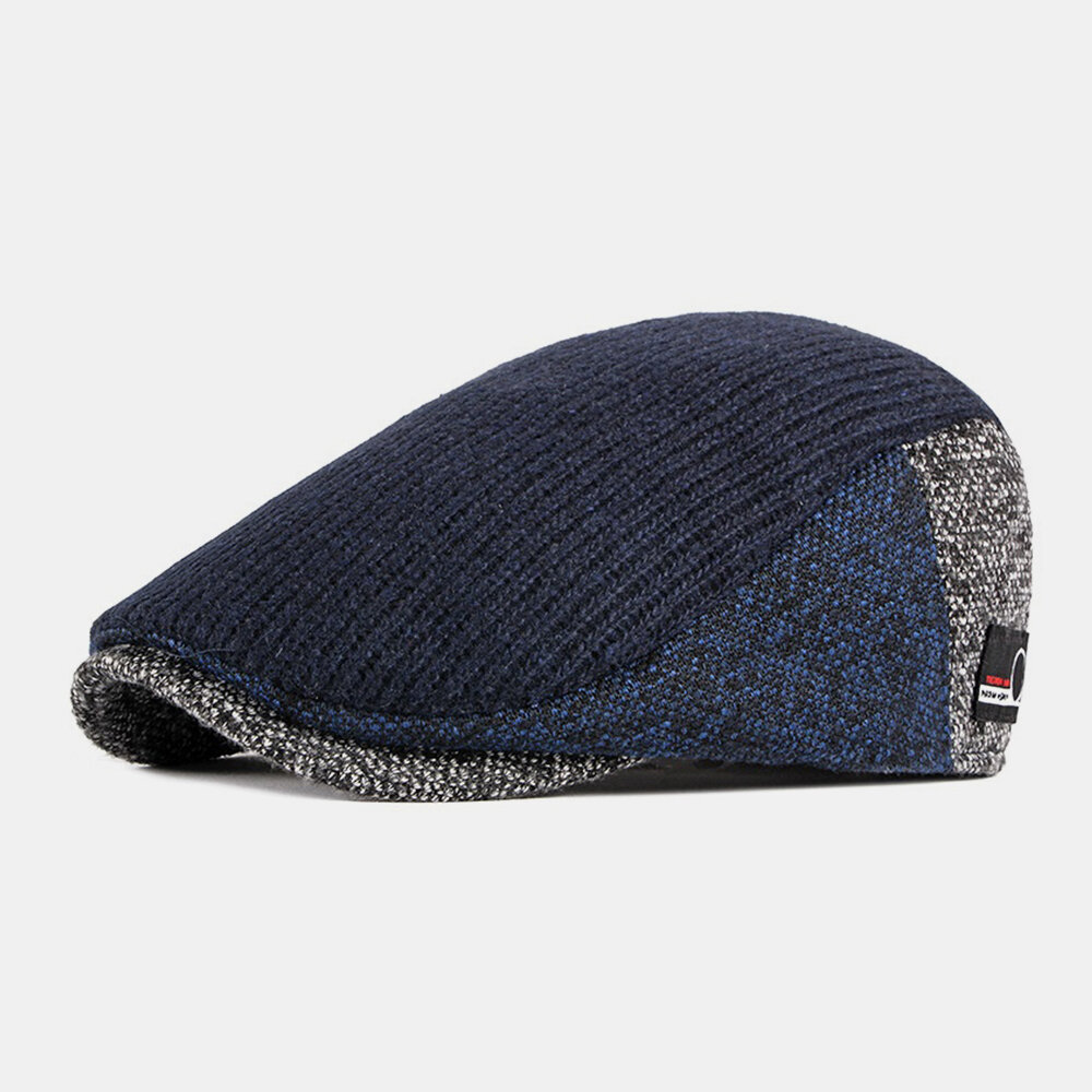 Cappello berretto da uomo in lana stile britannico a contrasto colore caldo casual lavorato a maglia