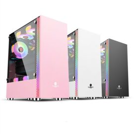 GAMEKM Custodia per computer desktop a elementi quadratici Custodia per PC da gioco in vetro temperato con interfaccia USB3.0 Compatibile con ATX