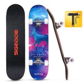SGODDE 31'' Skateboards 7 strati acero canadese Double Kick Long-board per bambini e ragazzi principianti