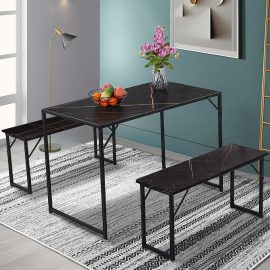 Snailhome Tavolo da cucina grande con sedia Tavolo da cucina da 109 cm con due sgabelli da 89 cm Sala da pranzo salvaspazio per la casa
