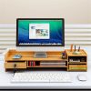 Supporto per monitor da tavolo multifunzione Supporto per scrivania da scrivania con supporto per schermo in legno per computer portatile con serratura