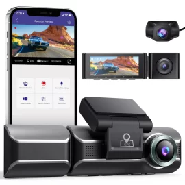 Coupon AZDOME M550 Dash Cam 3 Channel Front Inside Rear 2K+1080P+1080P Car Dashboard Camera Recorder Night Vision DVR Built in WiFi GPS with 32GB Card