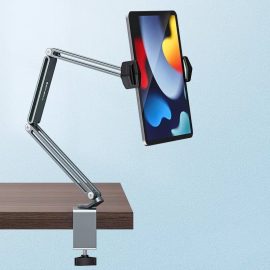 Coupon Bakeey 360° Degree Rotation Long Arm Phone/Tablet Holder Three Shaft Design Multi Angle Adjustable Foldable Aluminum Alloy Bed Holder Online Learning Live Streaming Stand For iPad Pro 2021 2020 For iPhone 13 Universal Phone