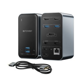 Coupon BlitzWolf® BW-TH14 15-in-1 USB C Docking Station with HD 4K Triple Display 5Gbps Data Transfer 1000Mbps Ethernet Port 100W Power Delivery Stereo Audio Output and Wide