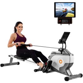 Coupon BOMINFIT Intelligent Foldable Rowing Machine Magnetic Tension System LED Display Arm Abdominal Muscle Trainer Boating Machine Home Gym Equipment