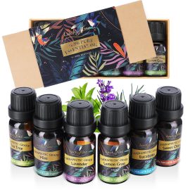 Coupon Essential Oils Aromatherapy Luckyfine 6X10ml 100% Pure, Organic Essential Oil for Diffusers with Lavender, Sweet Orange, Tea Tree, Eucalyptus, Lemongrass, Peppermint