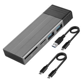 Coupon M2 SSD Hard Drive Enclosure Case M.2 NVMe/SATA 2TB External Portable Hard Drive Box SD/TF Card Reader Port with Type-C USB2.0 Cable