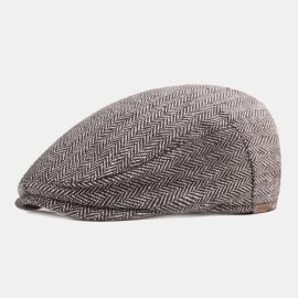 Coupon Men Cotton Herringbone Pattern Warmth Beret Cap Casual Adjustable Cabbie Hat Forward Hat