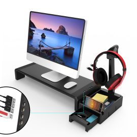 Coupon Multifunctional Monitor Stand Riser Laptop Stand with 4 USB Ports Earphone Stand Desktop Organizer Drawer Storage Box