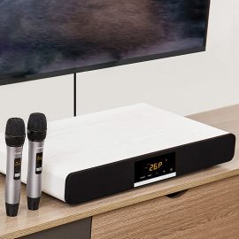 Coupon Punos PS-26 Pro Professional KTV Audio Speaker Set 250W Integrated 3D Surround Theater Karaoke Sound 5.1 bluetooth Soundbar Intelligent Vocal Canceller 10 Gear Adjustment HIFI Speakers Wooden Double Bass with Two Wireless Microphone