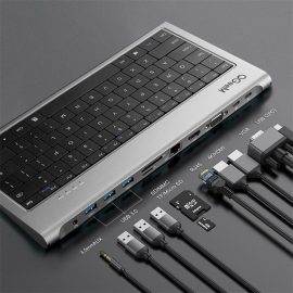 Coupon QGeeM Aluminum Alloy Keyboard + 11 In 1 USB-C Hub Docking Station Adapter With / 4K HDMI HD Display / 1080P VGA / 100W USB-C PD3.0 Power Delivery / USB-C Data Transmission Port / RJ45 Ethernet Port / 3.5mm Audio Jack / Memory Card Readers / 3 * USB 3.0
