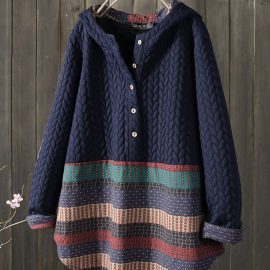 Coupon Vintage Jacquard Patch Print Long Sleeve Button Sweatshirt Hoodie