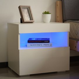 Coupon Woodyhome 20 Light Modes Nightstand Modern High Gloss Bedside Table Cabinet With Two Drawers for Home and Office