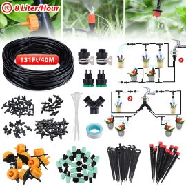 131ft/40M 47PCS Kit di irrigazione a goccia Regolabile Sistema di irrigazione automatica del giardino Irrigazione del giardino fai da te Micro sistema di irrigazione a goccia Kit di tubi flessibili