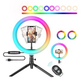 BlitzWolf BW-SL5 10 pollici RGB LED Anello luminoso con supporto per telefono treppiede Anello per selfie dimmerabile lampada per luce fotografica vivente