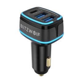 Blitzwolf® BW-SD7 80W Adattatore per caricabatteria da auto PD USB a 3 porte 20W USB-C PD QC4.0 Dual 30W QC3.0 Supporto AFC FCP SCP PPS Ricarica rapida con blu LED