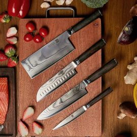 HUOHOU 4Pcs Set di coltelli da cucina in damasco 67 coltelli rivestiti in acciaio inossidabile Coltello universale per affettare Santoku Chef Miglior strumento da cucina regalo dello chef