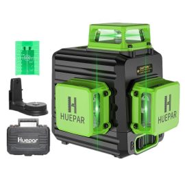 Huepar B03CG 3D Cross Line Autolivellante Laser Livello 12 linee Green Beam Li-ion Batteria con Type-C Custodia rigida per porta di ricarica