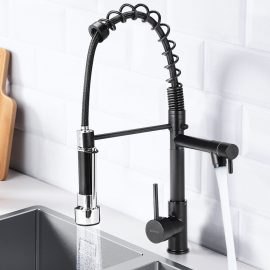 SULEVE Spring Kitchen Sink Faucet Modern Single Handle With Pull Down Sprayer Hot Cold Water Mixer Faucet Black