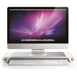 Supporto per monitor da tavolo in alluminio Supporto per laptop antiscivolo per notebook con caricatore USB a 4 porte per iMac MacBook Pro Air