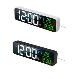 Sveglia digitale a LED Orologio cablato per orologio da tavolo Snooze Mirror digitale da tavolo