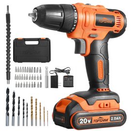 TOPSHAK TS-ED3 20V 10mm Trapano elettrico 2 Interruttore di regolazione della velocità dell'ingranaggio Coppia 30N.m continua W/1pc Batteria EU/US Spina e 43pcs Accessori
