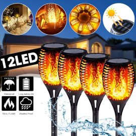 Coupon 4Pcs 51CM 12LED Solar Flame Lawn Light Warm White Waterproof Outdoor Garden Fire Torch Lamp