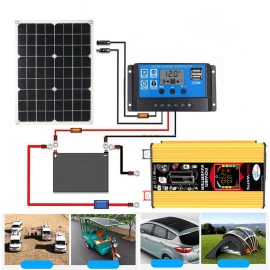 Coupon 6000W DC 12V To AC 110V/220V Intelligent Screen Solar Power Inverter 18V 18W Solar Panel 30A 12V/24V Solar Converter Kit