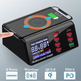 Coupon Bakeey 100W 8-Port USB PD Charger PD3.0 QC3.0 Desktop Charging Station Smart Charger 10W Wireless Charger Charging Pad For iPhone 11 SE 2020 Huawei