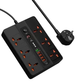 Coupon Bakeey 3000W 6 AC Outlets Power Strip Socket Time Switch With 6 Ports USB Charger 20W PD 18W QC3.0 Fast Charging For iPhone 13 13 Pro Max 13 Mini For OnePlus 9 Pro For Xiaomi MI10 – Black