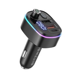 Coupon BlitzWolf® BW-BC2 bluetooth V5.0 FM Transmitter 18W PD + QC3.0 USB Car Charger 7 Colors RGB Backlit Light LED Digital Display Wireless Radio Adapter HiFi Music Play Car Kit With Mic Hands Free Calls