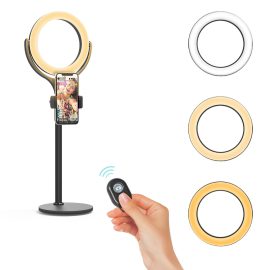 Coupon BlitzWolf® BW-SL4 Dimmable Ring Light Phone Holder 360º Rotating Night Light Desktop Selfie Stand with bluetooth Remote for Live Stream Selfie Makeup Video Live