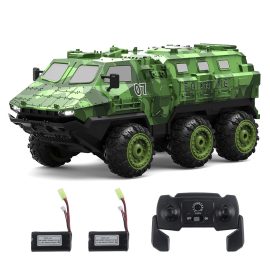 Coupon Eachine EAT07 RC Military Truck 1/16 Full Proportional Control RC Army Truck with Several Batteries and 2.4G Remote Control and LED Lights 6WD RC Armored Car 40min Play Brushed RC Vehicle Model for Adults and Kids