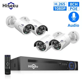 Coupon Hiseeu 4 PCS 8CH POE H.265 NVR Camera System 48V CCTV System 1080P Indoor Outdoor Camera Waterproof 2MP Security Video Surveillance Set