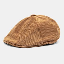 Coupon Men Corduroy Letter Embroidery Pattern Beret Flat Cap British Retro Solid Color Wild Octagonal Hat