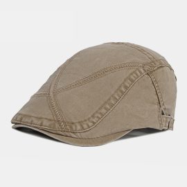 Coupon Men Cotton Stitching British Style Casual Sunshade Beret Cap Flat Hat Forward Hat