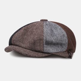 Coupon Men Herringbone Color Matching Breathable Octagonal Hat British Retro Short Brim Windproof Newsboy Hat