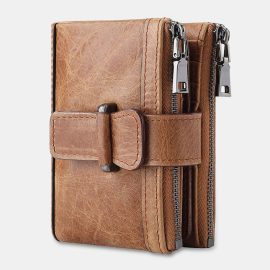 Coupon Men Retro Soft Leather RFID Anti-Magnetic 16 Card Slot Card Case Bifold Short Double Layer Zipper Coin Purse Wallet