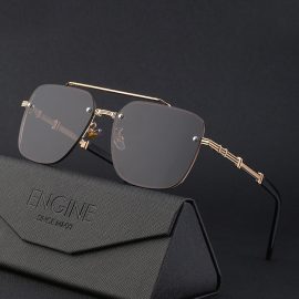 Coupon Men Women Vintage Large Frame Resin Sunglasses Men’s Rimless Double Bridge Sunglasses