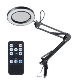 Coupon NEWACALOX Remote Flexible Desk Magnifier 5X USB LED Magnifying Glass 3 Colors Illuminated Magnifier Lamp Wireless Remote Control