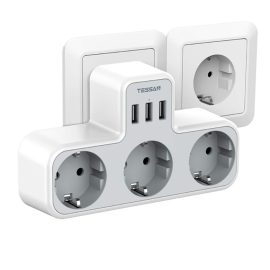 Coupon TESSAN TS-323-DE German/EU 3600W Wall Socket Extender with 3 AC Outlets/3 USB Ports 5V 2.4A Power Adapter Overload Protection Sockets for Home/Office