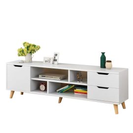 Coupon TV Stand For TVs 40” to 45” with 4 Open Shelves Storage TV Console Cabinet in Living Room Bedroom Storage Supplies