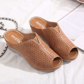 Coupon Women Breathable Hollow-out Peep Toe Wedges Sandals