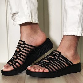 Coupon Women Rhinestone Decor Hollow Out Platform Casual Slippers